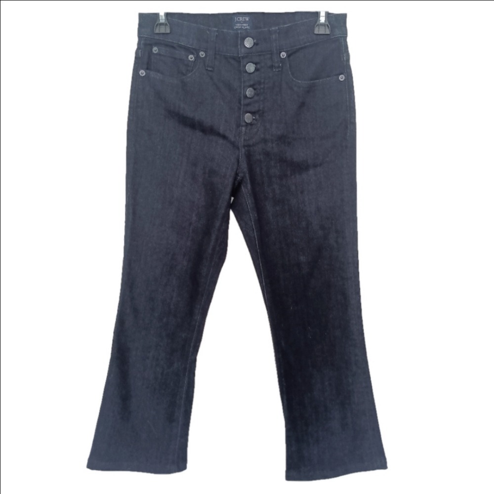 J.Crew High-Rise Crop Flare Jeans Women 26 Dark Indigo Button Fly Re-Imagined